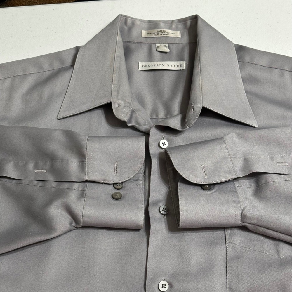 Geoffrey Beene Dress Shirt Wrinkle Free Long‎ Sleeve Button Up Gray L 16 1/2 34
